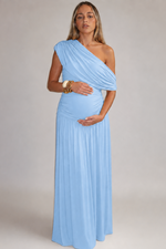 Women's One-Shoulder Ruched Maternity Maxi Dress