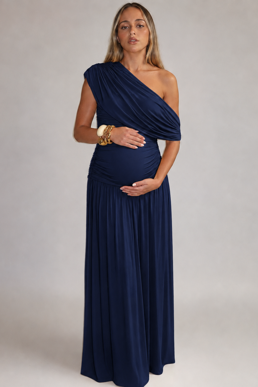 Women's One-Shoulder Ruched Maternity Maxi Dress