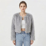 Women's Open Front Long Sleeve Crop Faux Fur Jacket
