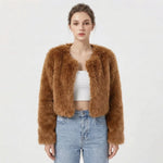 Women's Open Front Long Sleeve Crop Faux Fur Jacket