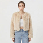Women's Open Front Long Sleeve Crop Faux Fur Jacket