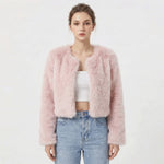 Women's Open Front Long Sleeve Crop Faux Fur Jacket