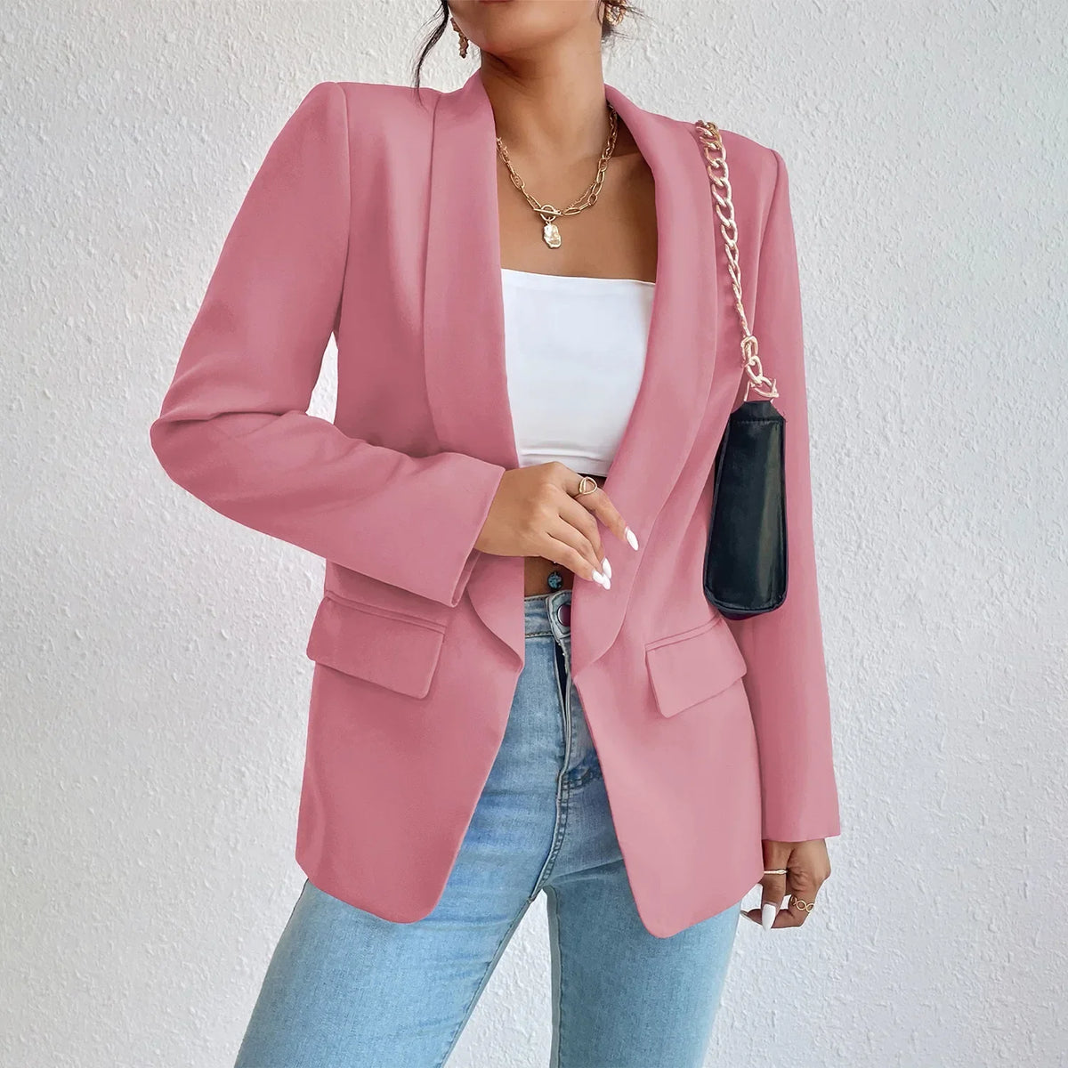Women’s Open Front Long Sleeve Longline Blazer