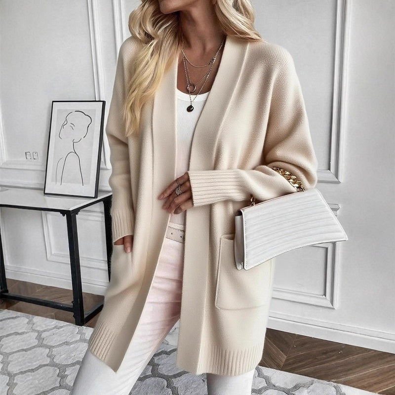 Women's Open Front Long Sleeve Pocket Cardigan