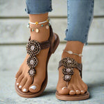 Women’s Open Toe Embellished T Strap Flat Sandals