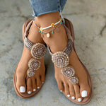 Women’s Open Toe Embellished T Strap Flat Sandals