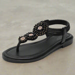 Women’s Open Toe Embellished T Strap Flat Sandals