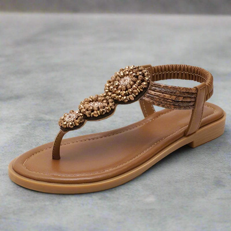 Women’s Open Toe Embellished T Strap Flat Sandals