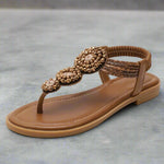 Women’s Open Toe Embellished T Strap Flat Sandals