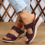 Women’s Open-Toe Flower Strap Wedge Slide Sandals