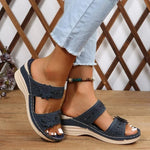 Women’s Open-Toe Flower Strap Wedge Slide Sandals