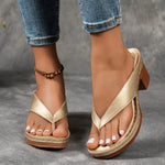 Women’s Open Toe Thong Strap Block Heel Slip On Heels