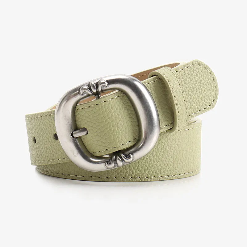 Women’s Oval Buckle Leather Look Belt