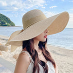 Women’s Oversized Wide Brim Straw Beach Hat with Bow