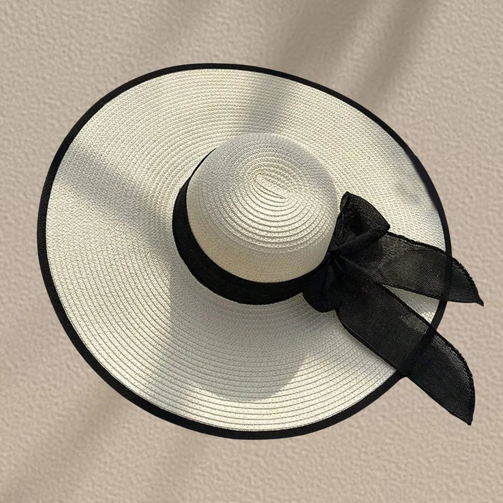 Women’s Oversized Wide Brim Straw Beach Hat with Bow