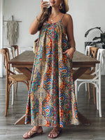 Women's Paisley Spaghetti Strap Pocket Plus Size Floral Maxi Sundress