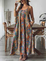 Women's Paisley Spaghetti Strap Pocket Plus Size Floral Maxi Sundress