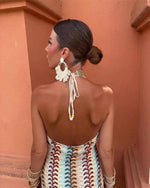 Women’s Patterned Halter Neck Backless Maxi Wedding Guest Dress