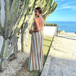 Women’s Patterned Halter Neck Backless Maxi Wedding Guest Dress