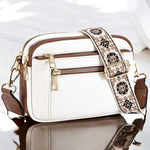 Women's Patterned Strap and Zippered Compartments Rectangular Bag