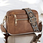 Women's Patterned Strap and Zippered Compartments Rectangular Bag