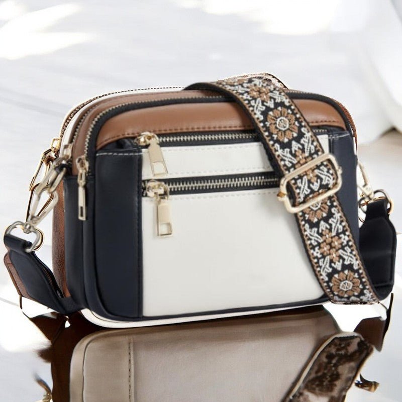 Women's Patterned Strap and Zippered Compartments Rectangular Bag