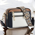 Women's Patterned Strap and Zippered Compartments Rectangular Bag