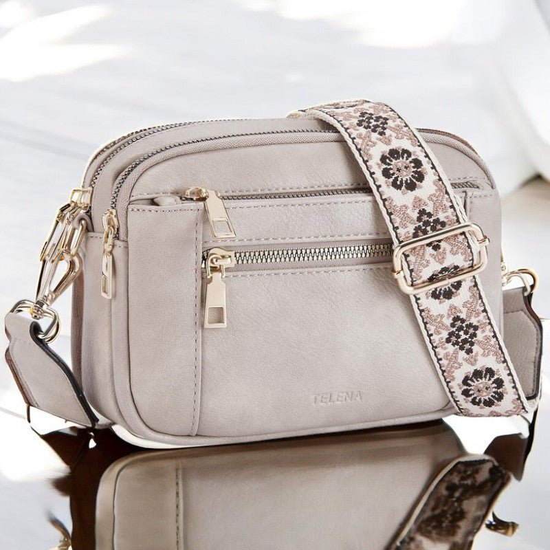 Women's Patterned Strap and Zippered Compartments Rectangular Bag