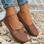 Women's Perforated Slip On Round Toe Flat Sole Shoes