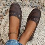 Women's Perforated Slip On Round Toe Flat Sole Shoes