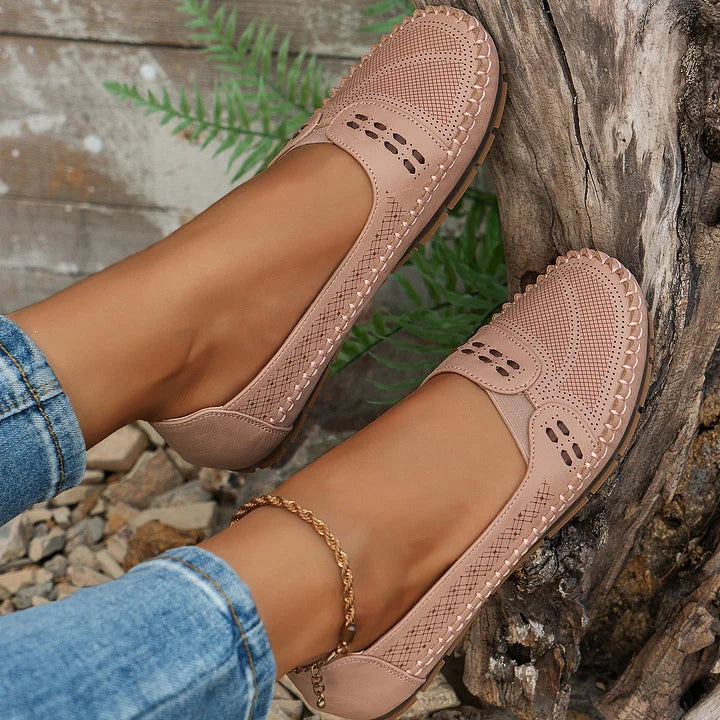 Women's Perforated Slip On Round Toe Flat Sole Shoes