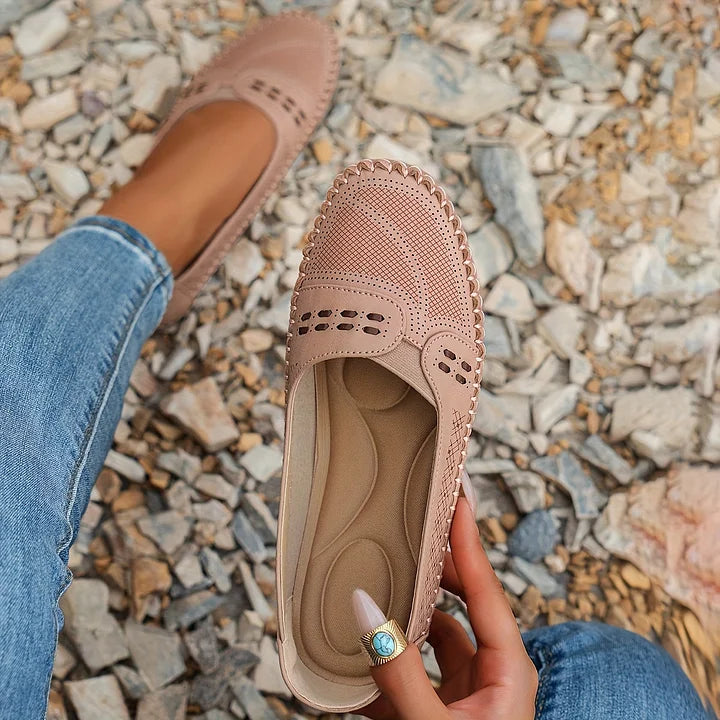 Women's Perforated Slip On Round Toe Flat Sole Shoes