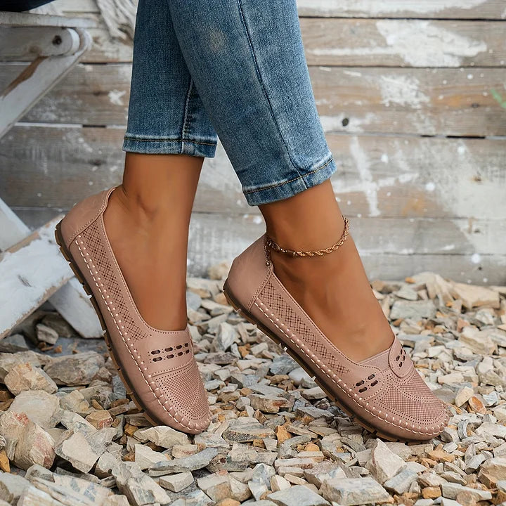 Women's Perforated Slip On Round Toe Flat Sole Shoes