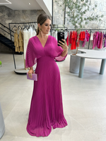 Women’s Pleated Batwing Sleeve Maxi Wedding Guest Dress