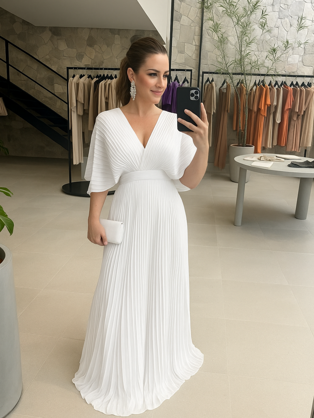 Women’s Pleated Batwing Sleeve Maxi Wedding Guest Dress