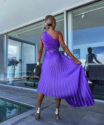 Women’s Pleated One Shoulder Cutout Asymmetrical Midi Wedding Guest Dress