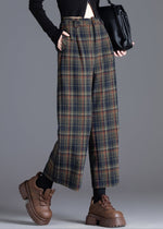Women's Pleated Plaid Wide-Leg Cropped Pants