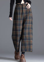 Women's Pleated Plaid Wide-Leg Cropped Pants