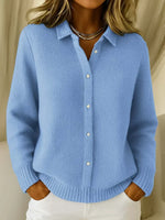 Women's Pointed Collar Buttoned Long Sleeve Cardigan