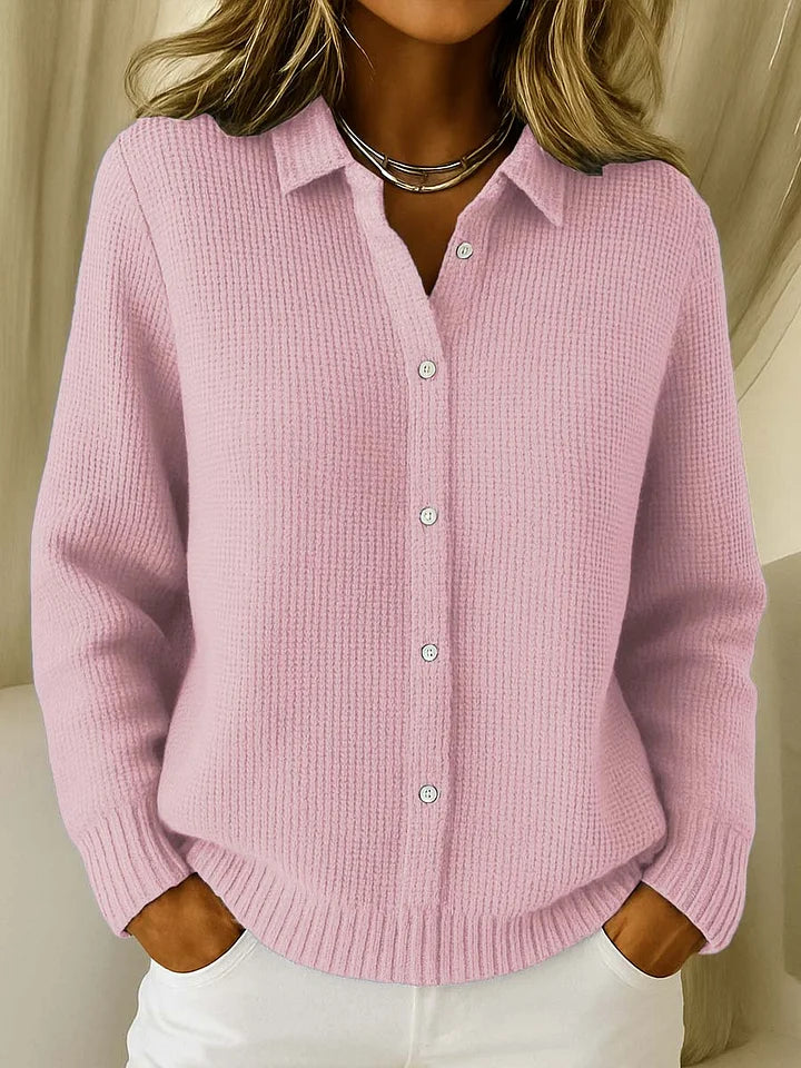 Women's Pointed Collar Buttoned Long Sleeve Cardigan