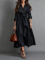 Women's Pointed-Collar Midi Shirt Dress