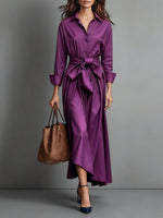 Women's Pointed-Collar Midi Shirt Dress