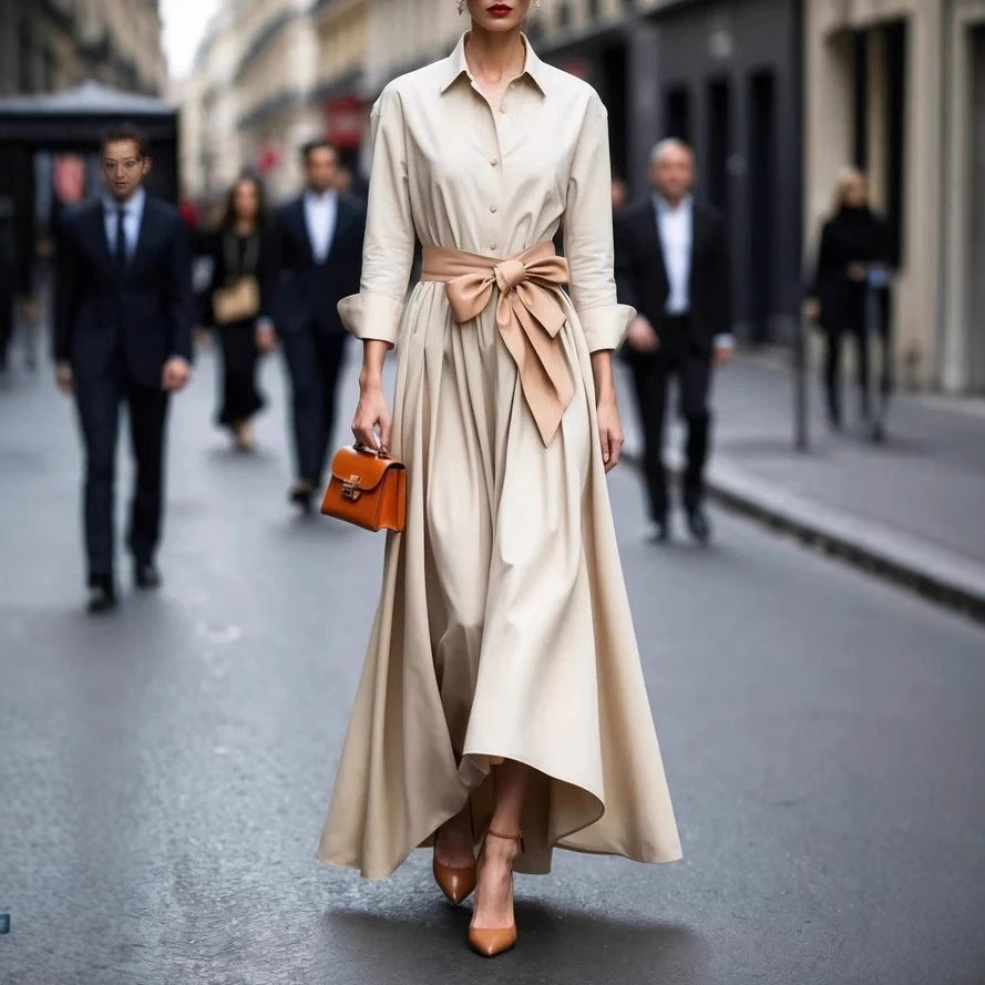 Women's Pointed-Collar Midi Shirt Dress