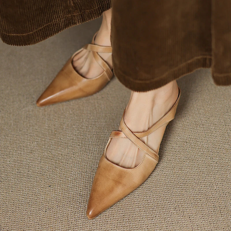 Women's Pointed Toe Cross-Strap Mule Shoes