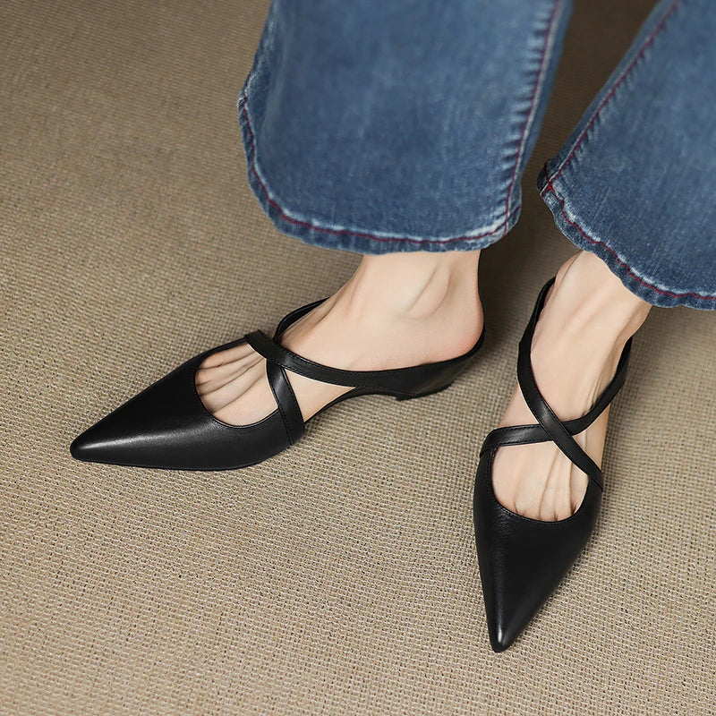 Women's Pointed Toe Cross-Strap Mule Shoes
