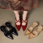 Women's Pointed Toe Cross-Strap Mule Shoes