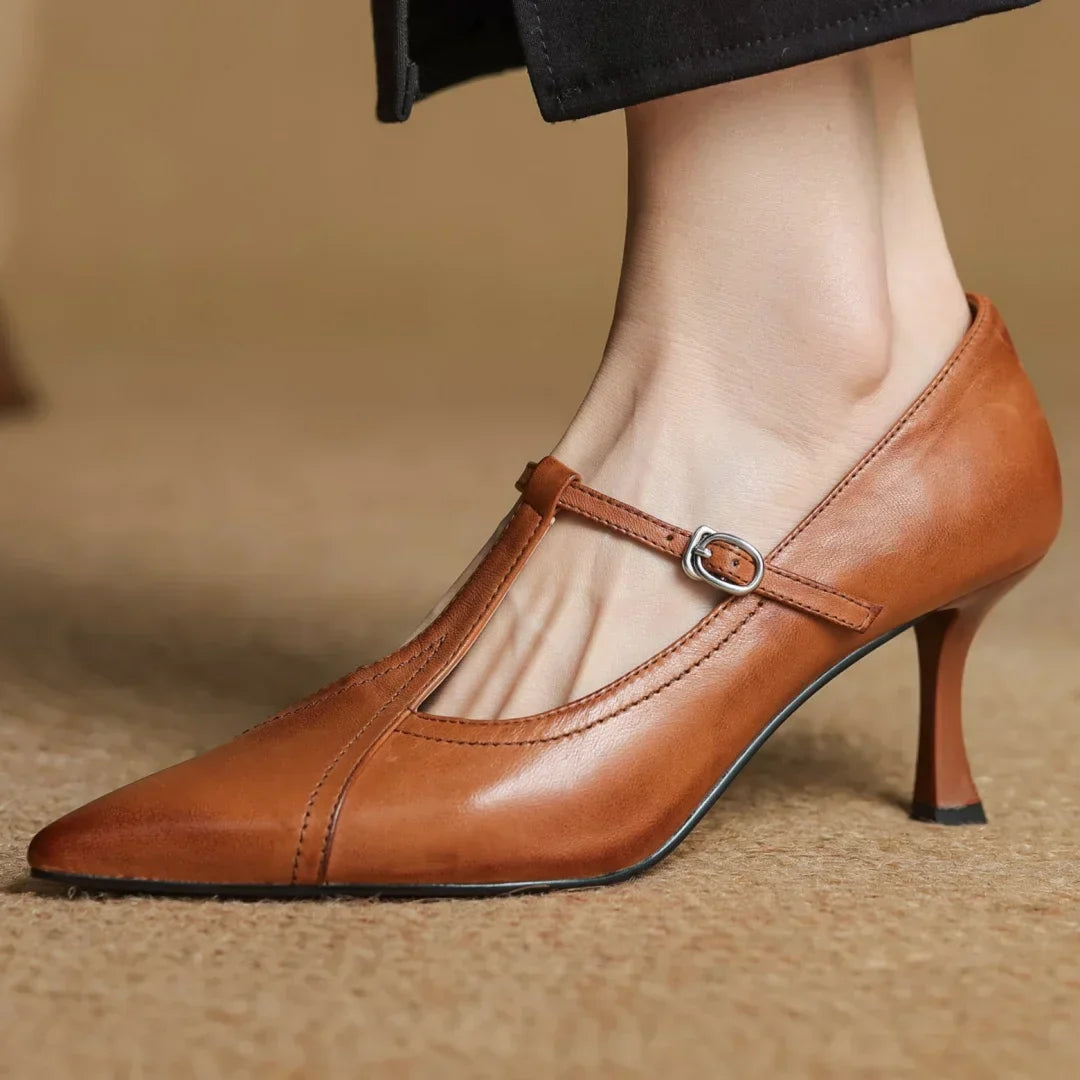 Women's Pointed Toe T-Strap Heels