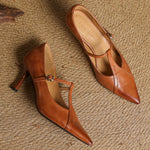 Women's Pointed Toe T-Strap Heels