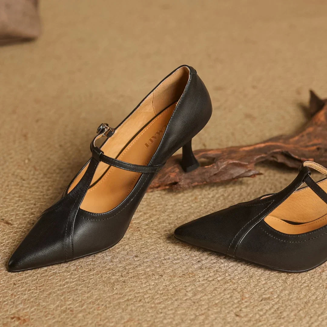 Women's Pointed Toe T-Strap Heels