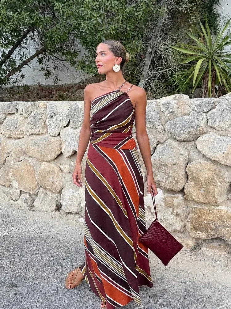 Women’s Printed Halter Maxi Wedding Guest Dress